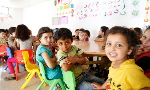 Syrian primary school children attending catch-up learning classes in Lebanon