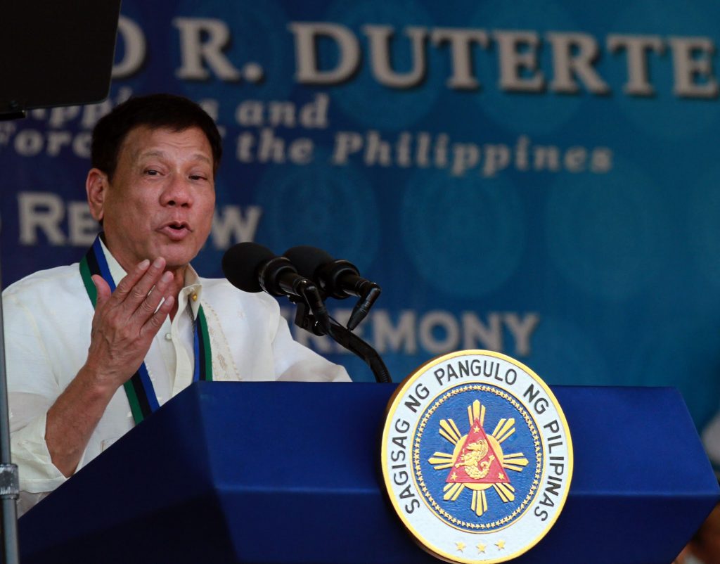 President Rodrigo R. Duterte delivers a speech during the turnover rites of the Armed Forces of the Philippines